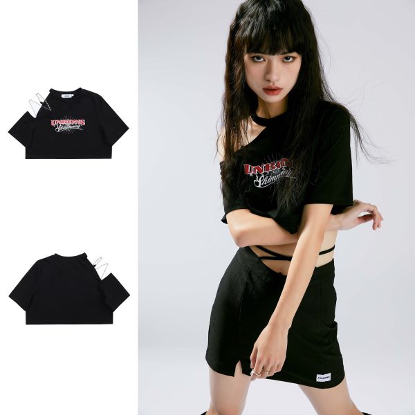 ⁦Women's Niche Show Umbilical Shoulder Design Short Sleeve⁩ - الصورة ⁦9⁩