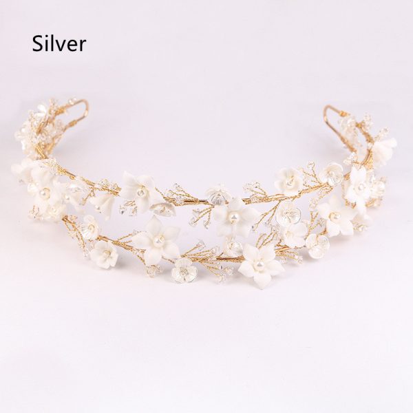 ⁦Women's Fashion Double White Ceramic Flower Crown Hair Accessories⁩ - الصورة ⁦4⁩