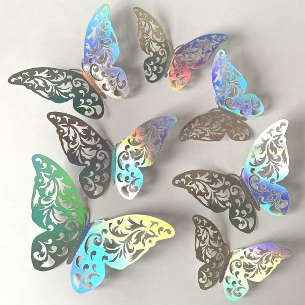 ⁦Butterfly Stickers Colorful Silver Hollow Paper 3d Wall Stickers Living Room Bedroom Wall Decoration Wall⁩ - الصورة ⁦8⁩