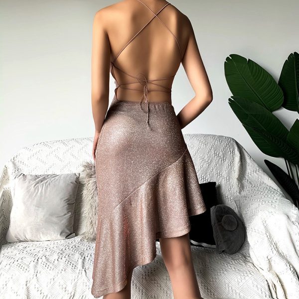 ⁦Bright Silk Sling Halter Strap Dress Women⁩ - الصورة ⁦4⁩