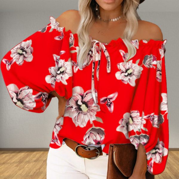 ⁦Women's Off-neck Loose Printed Top⁩ - الصورة ⁦3⁩