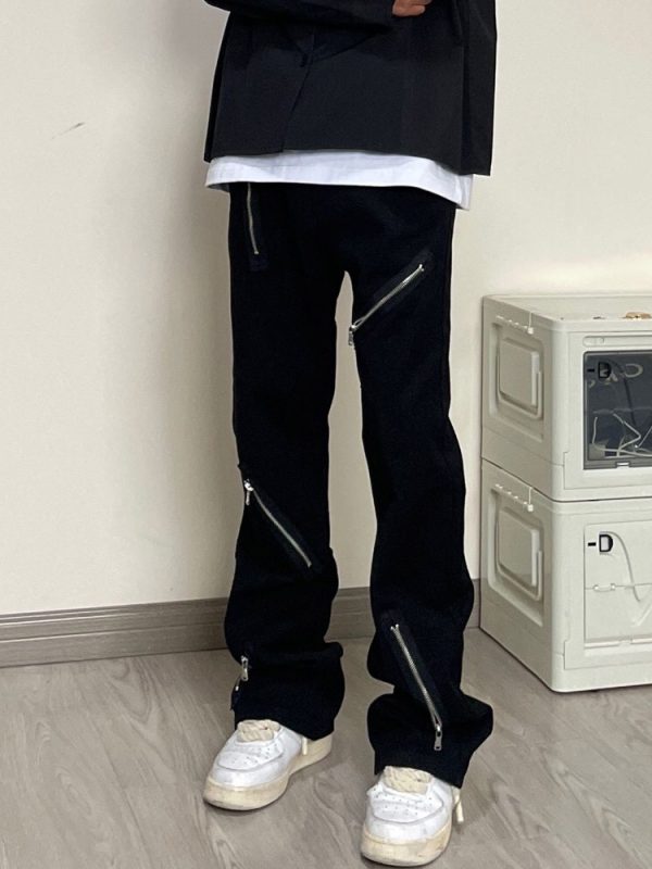 ⁦Zipper Design Jeans For Men With Straight Sleeves⁩ - الصورة ⁦4⁩