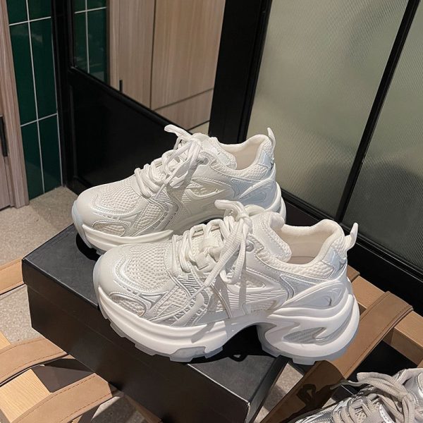 ⁦Women's Shoes Platform Mesh Surface Breathable Silver Sneaker⁩ - الصورة ⁦5⁩