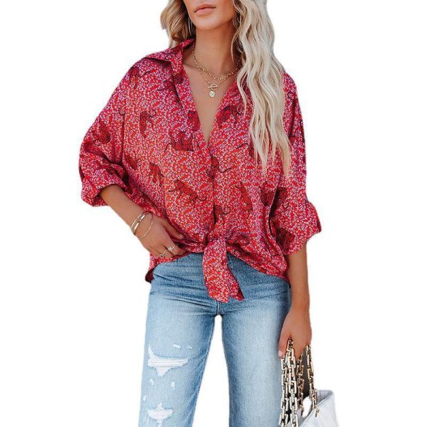 ⁦Women's Printed Single Breasted Loose Casual Shirt⁩ - الصورة ⁦2⁩