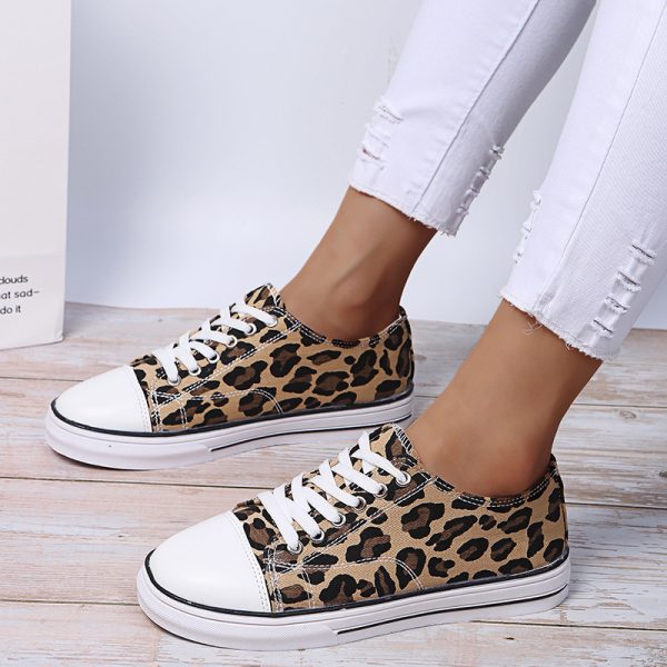 ⁦Women's Thick-soled Leopard Print Colorblock Lace-up Casual Sneakers⁩ - الصورة ⁦4⁩