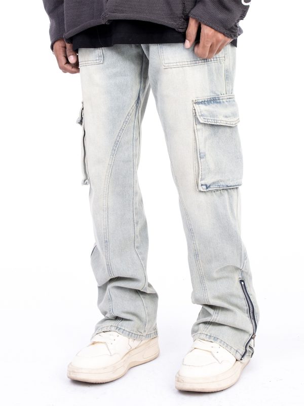 ⁦American Style Autumn And Winter Washed And Made Old Micro Elastic Jeans With Zipper Design At The Hem For Casual Pants⁩ - الصورة ⁦5⁩