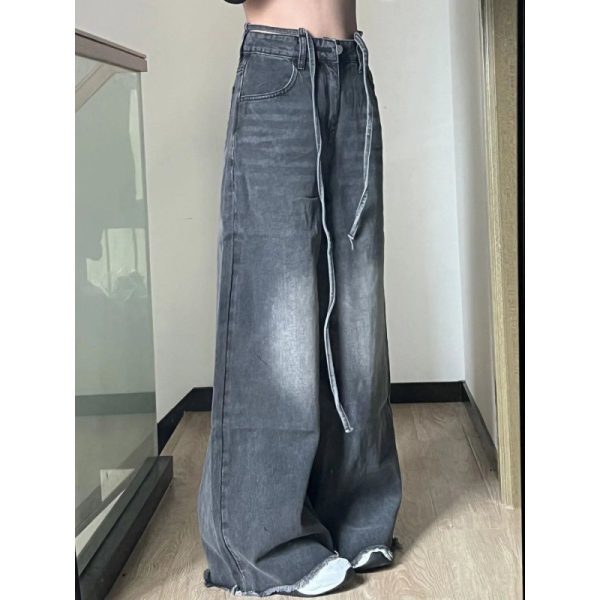 ⁦American Style Washed Retro Loose Fitting Straight Leg Jeans For Women⁩ - الصورة ⁦3⁩