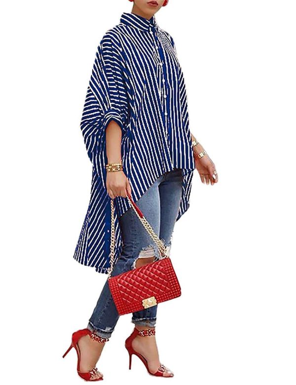 ⁦Striped loose skirt shirt⁩ - الصورة ⁦2⁩
