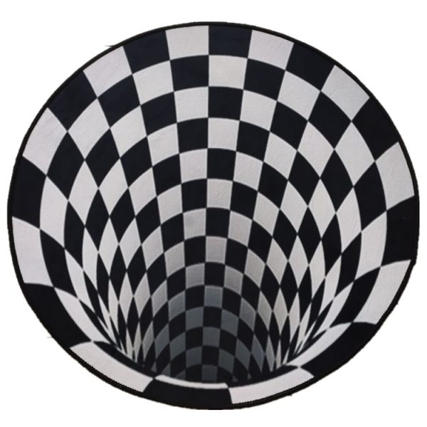 ⁦3D Geometric Round Carpet Vortex Illusion Rug Black&White Stereo Vision Mat Living Room Bedroom Decor Area Rugs⁩ - الصورة ⁦3⁩