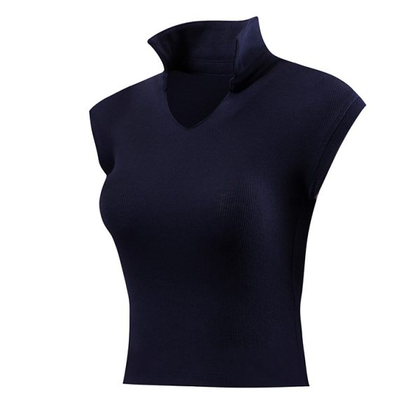 ⁦Women Solid Deep V-neck Crop Tops Push Up Fitness Arm Workout Vest⁩ - الصورة ⁦5⁩