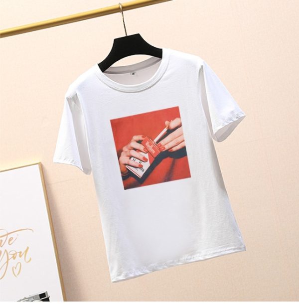 ⁦Yoga pants wholesale summer blouse sets of women's new loose cartoon finger print short-sleeved t-shirt a generation⁩ - الصورة ⁦6⁩
