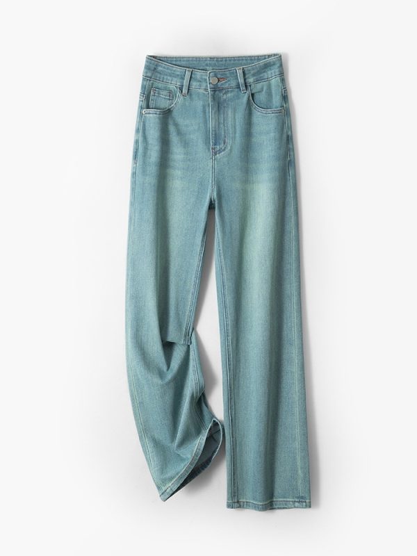 ⁦Straight-leg Pants Lyocell Cropped Primary Color High Waist Drainpipe Pants⁩ - الصورة ⁦3⁩