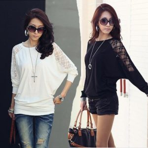 Bat sleeve stitching long sleeve T-shirt