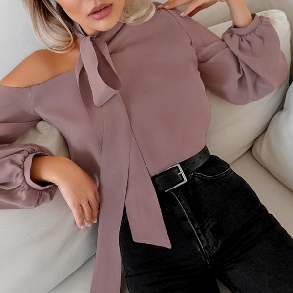 ⁦Women's Off-the-shoulder Irregular Collar Shirt⁩ - الصورة ⁦2⁩