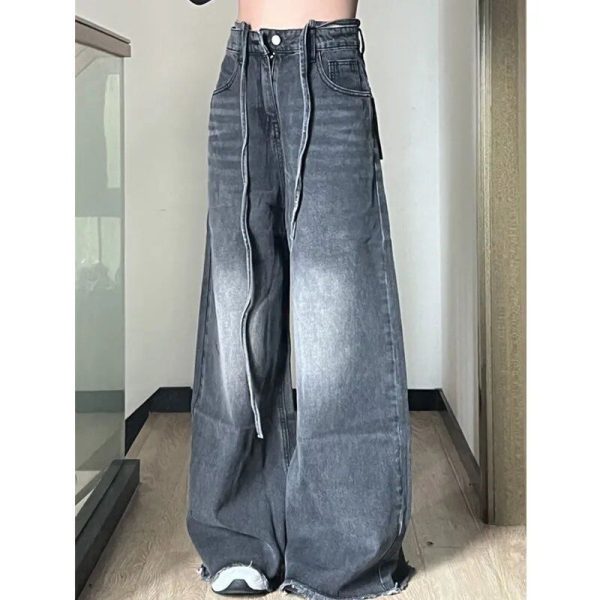 ⁦American Style Washed Retro Loose Fitting Straight Leg Jeans For Women⁩ - الصورة ⁦4⁩