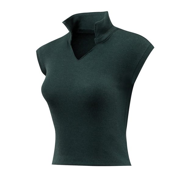 ⁦Women Solid Deep V-neck Crop Tops Push Up Fitness Arm Workout Vest⁩ - الصورة ⁦4⁩