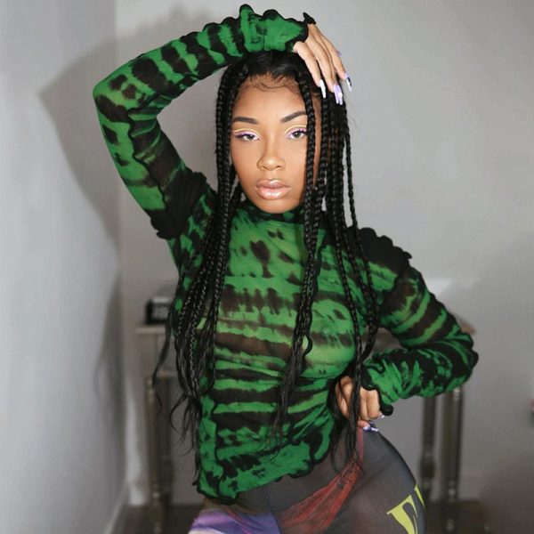 ⁦Women's Long Sleeve High Collar Fashion Printing and Dyeing Slim T-shirt Women⁩ - الصورة ⁦5⁩