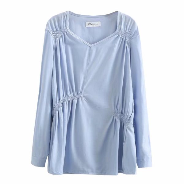 ⁦Womens large size niche shirt temperament new product 200 kg fat mm western French new fat spring and autumn long-sleeved shirt⁩ - الصورة ⁦2⁩