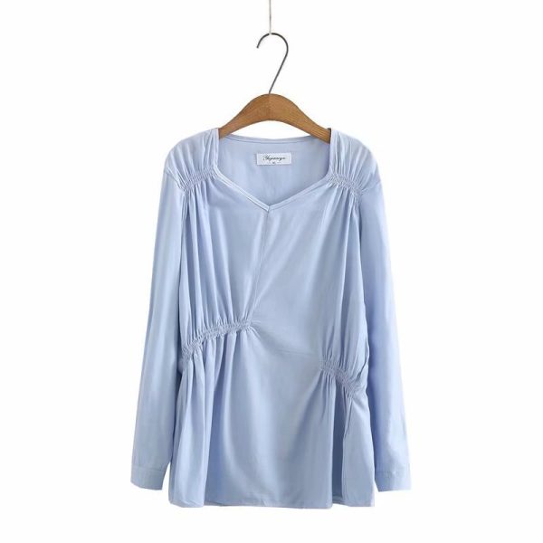 ⁦Womens large size niche shirt temperament new product 200 kg fat mm western French new fat spring and autumn long-sleeved shirt⁩ - الصورة ⁦5⁩