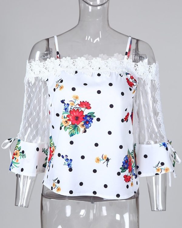 ⁦Short - sleeved lace shirt⁩ - الصورة ⁦2⁩