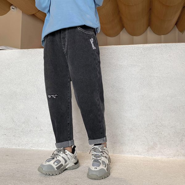 ⁦Boys' Jeans Spring And Autumn Trousers Spring New Children's Clothing, Big Children's Pants, Boys Korean Style⁩ - الصورة ⁦3⁩
