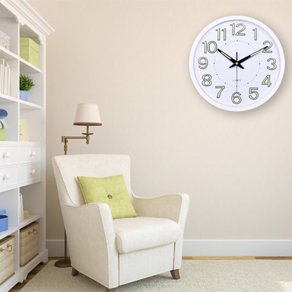 ⁦12 inch Luminous Minimalist Wall Clock Modern Design White Quartz Simple Glowing Hanging Clocks Bedroom Living Room Decoration⁩ - الصورة ⁦3⁩