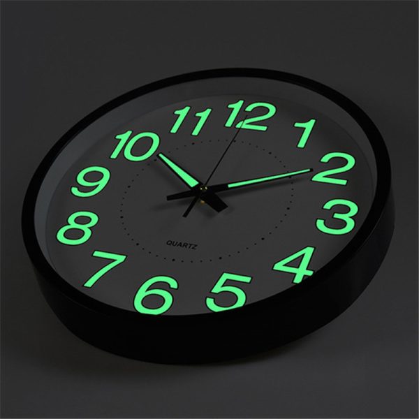 ⁦12 inch Luminous Minimalist Wall Clock Modern Design White Quartz Simple Glowing Hanging Clocks Bedroom Living Room Decoration⁩ - الصورة ⁦2⁩