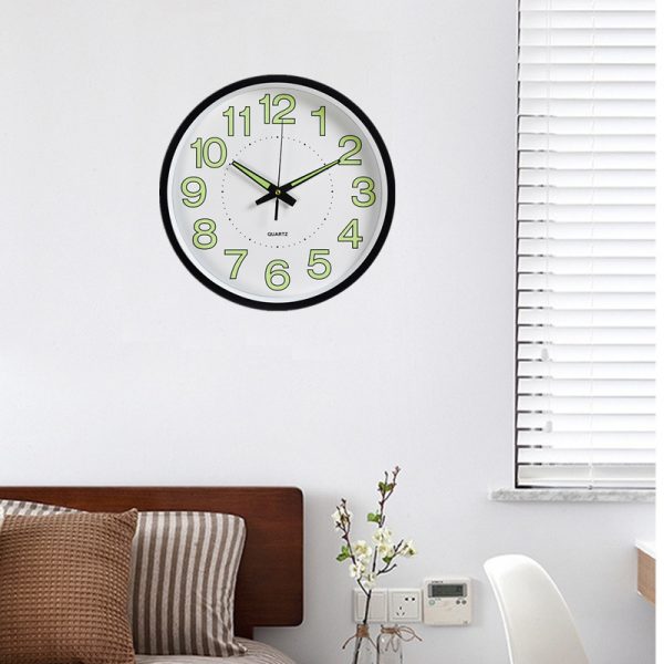 ⁦12 inch Luminous Minimalist Wall Clock Modern Design White Quartz Simple Glowing Hanging Clocks Bedroom Living Room Decoration⁩ - الصورة ⁦5⁩