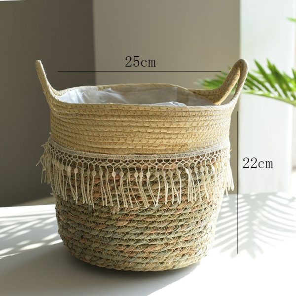 ⁦Woven Flower Pot, Extra Large Straw Woven Flower Pot Set, Bonsai Living Room Basket Decoration, Nordic Rattan Flower Pot⁩ - الصورة ⁦3⁩