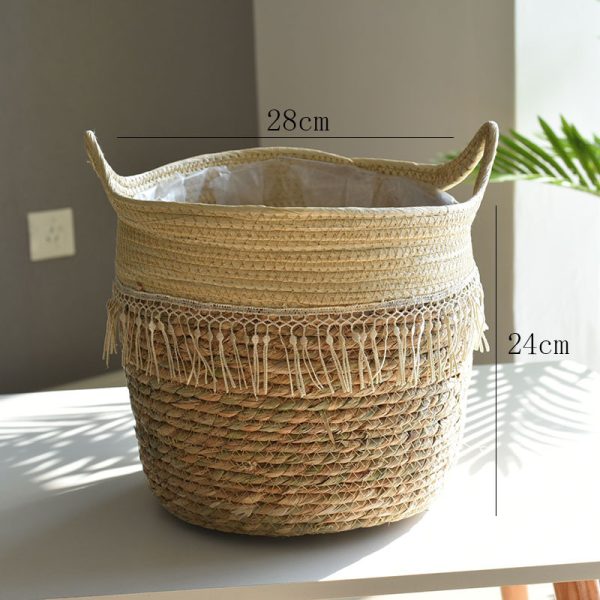 ⁦Woven Flower Pot, Extra Large Straw Woven Flower Pot Set, Bonsai Living Room Basket Decoration, Nordic Rattan Flower Pot⁩ - الصورة ⁦4⁩