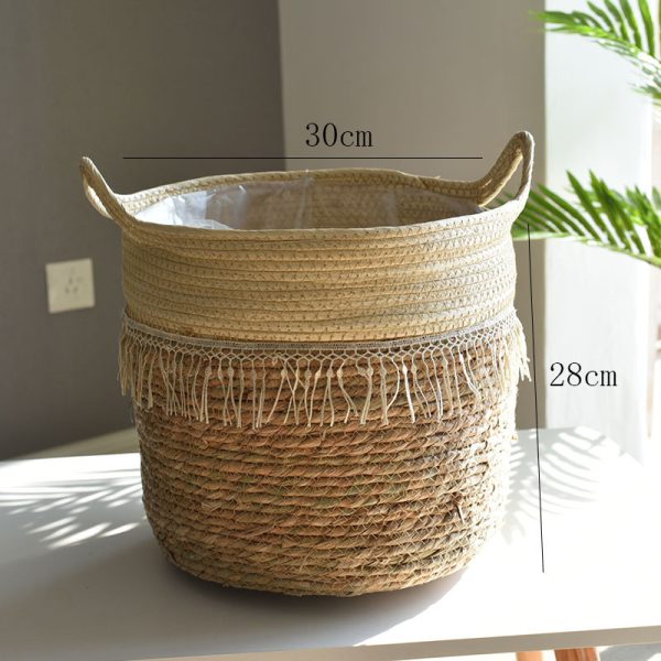 ⁦Woven Flower Pot, Extra Large Straw Woven Flower Pot Set, Bonsai Living Room Basket Decoration, Nordic Rattan Flower Pot⁩ - الصورة ⁦5⁩
