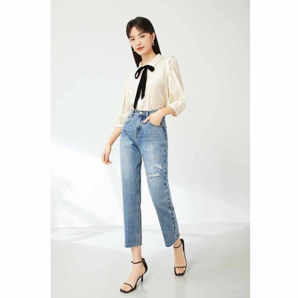 ⁦Summer High Waist Loose Straight Leg Trousers Are Thinner New Ripped Trousers⁩ - الصورة ⁦4⁩
