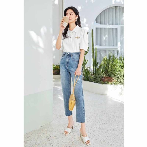 ⁦Summer High Waist Loose Straight Leg Trousers Are Thinner New Ripped Trousers⁩ - الصورة ⁦3⁩