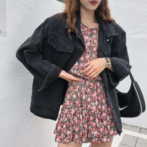 British Style Loose Leisure Plant Flower Ben Embroidery Retro Denim Jacket