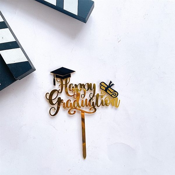 ⁦1Pc Graduation Party Decor Cake Toppers Acrylic Letter Hats Cake Flags Congrat Grad for Class Graduate Party Decorations⁩ - الصورة ⁦3⁩