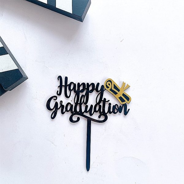 ⁦1Pc Graduation Party Decor Cake Toppers Acrylic Letter Hats Cake Flags Congrat Grad for Class Graduate Party Decorations⁩ - الصورة ⁦5⁩