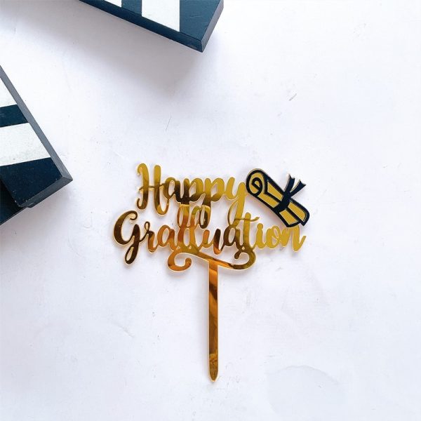⁦1Pc Graduation Party Decor Cake Toppers Acrylic Letter Hats Cake Flags Congrat Grad for Class Graduate Party Decorations⁩ - الصورة ⁦6⁩