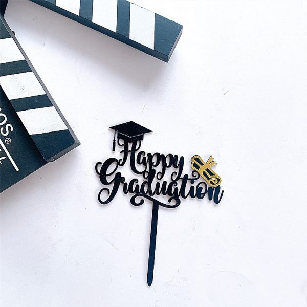⁦1Pc Graduation Party Decor Cake Toppers Acrylic Letter Hats Cake Flags Congrat Grad for Class Graduate Party Decorations⁩ - الصورة ⁦4⁩