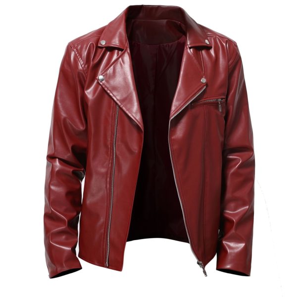 ⁦Men's Leather Clothing Trend Spring And Autumn New Leather Jackets⁩ - الصورة ⁦2⁩