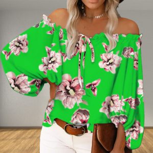 Women's Off-neck Loose Printed Top