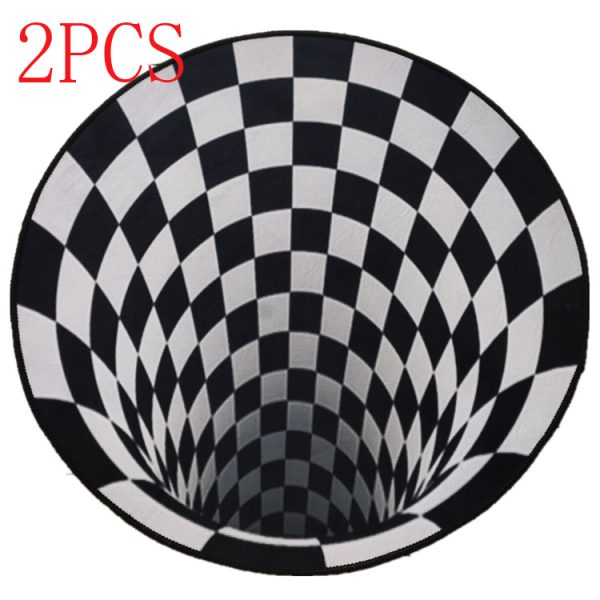 ⁦3D Geometric Round Carpet Vortex Illusion Rug Black&White Stereo Vision Mat Living Room Bedroom Decor Area Rugs⁩ - الصورة ⁦4⁩