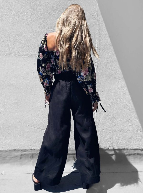 ⁦Women's Floral Flared Sleeve Tie Pleated Cropped Crop Top⁩ - الصورة ⁦6⁩