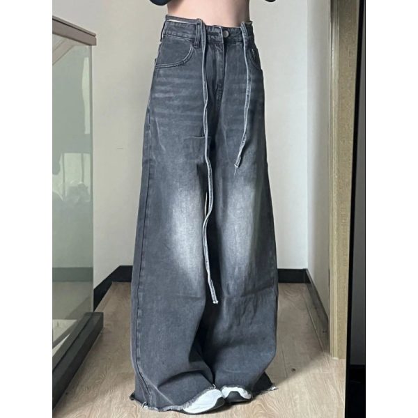 ⁦American Style Washed Retro Loose Fitting Straight Leg Jeans For Women⁩ - الصورة ⁦5⁩