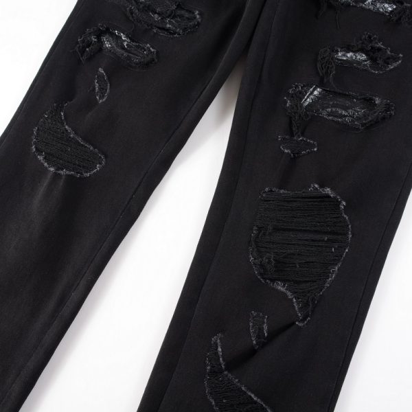 ⁦Broken Three Headed Snake Embroidery Patchwork Jeans For Men⁩ - الصورة ⁦4⁩