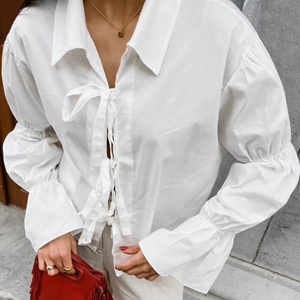⁦Women's Cotton Design Lace-up Shirt⁩ - الصورة ⁦4⁩