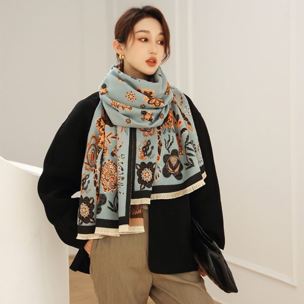 ⁦Women Double Sided Retro Carriage Warm Scarf⁩ - الصورة ⁦8⁩
