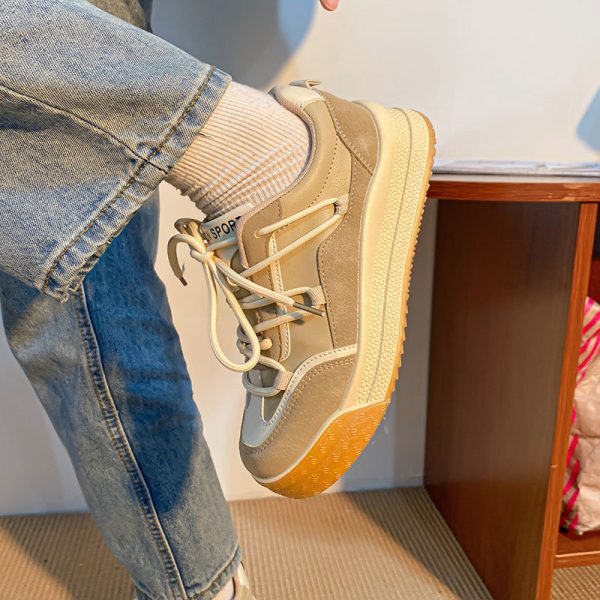 ⁦Womens Casual Sneakers Back To Milk Tea Tone Thick Sole Shoes⁩ - الصورة ⁦3⁩