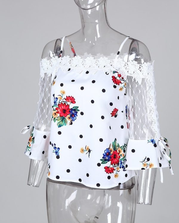 ⁦Short - sleeved lace shirt⁩ - الصورة ⁦3⁩