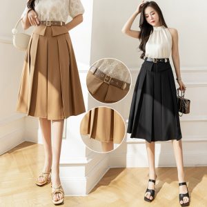Women Hip-covering Mid-length Pleated Skirt