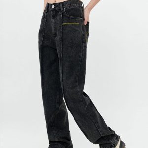 Street Washed Stitching Straight Jeans For Men And Women